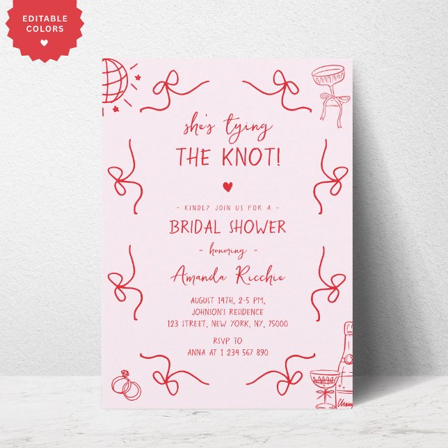 She's Tying the Knot Hand Drawn Fun Bridal Shower Invitation (Creator Uploaded)