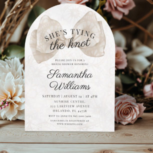 Shes Tying the Knot Ivory Lace Bow Bridal Shower Invitation