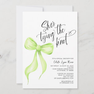 She's Tying the Knot Lime Green Bow Bridal Shower Invitation