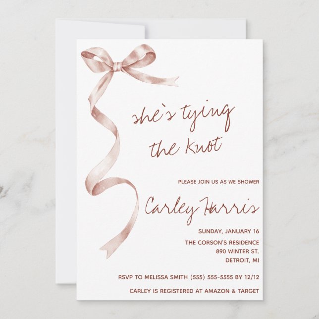 She's Tying the Knot! Modern Bridal Shower Invitation (Front)