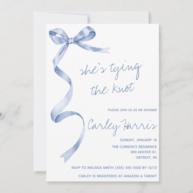 She's Tying the Knot! Modern Bridal Shower Invitation (Front)