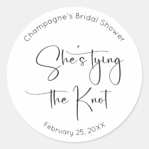 She's Tying The Knot Modern Script Bridal Shower Classic Round Sticker