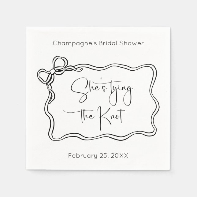She's Tying The Knot Modern Script Bridal Shower Napkin (Front)