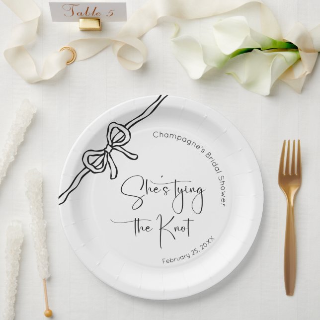 She's Tying The Knot Modern Script Bridal Shower Paper Plate (Wedding)
