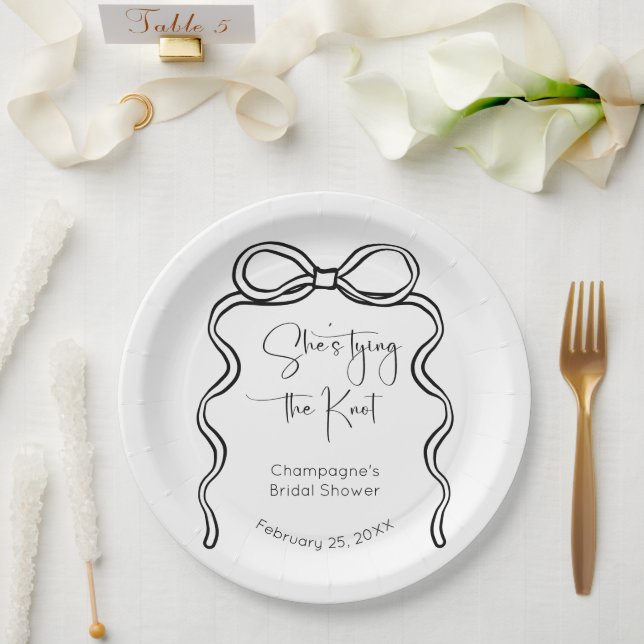 She's Tying The Knot Modern Script Bridal Shower Paper Plate (Wedding)