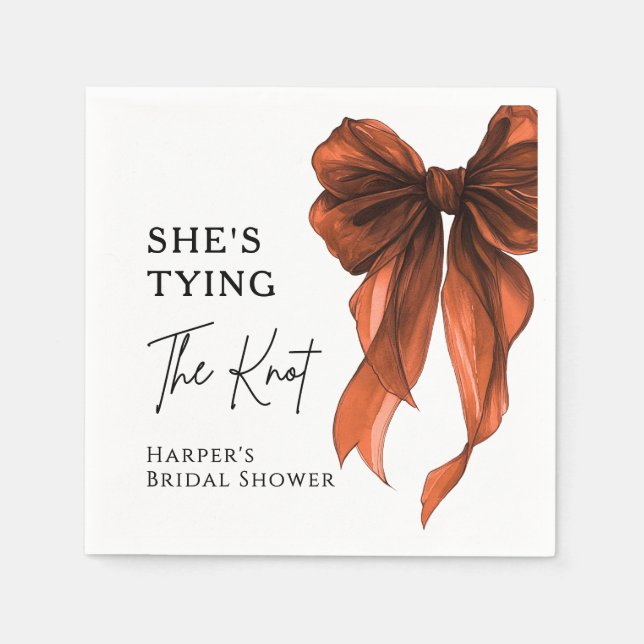 She's Tying The Knot Orange Bow Bridal Shower Napkin (Front)
