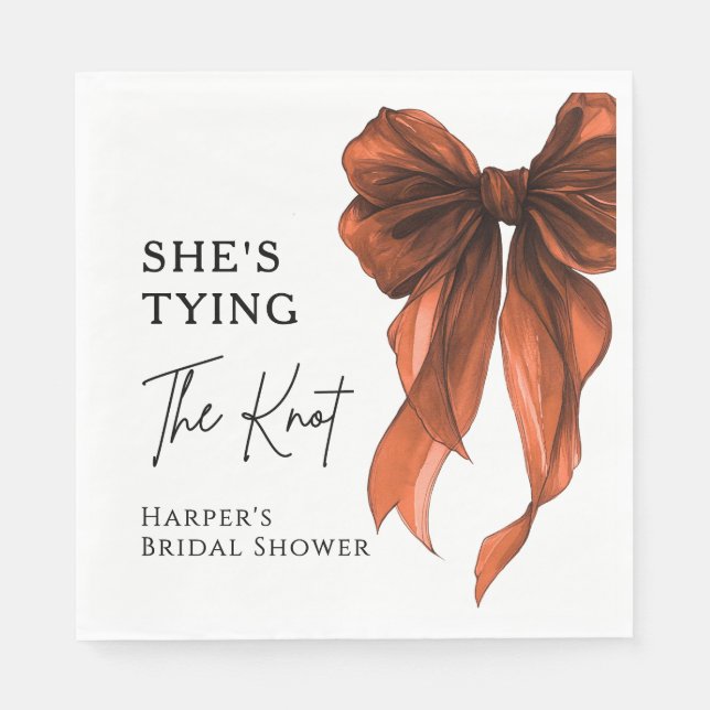 She's Tying The Knot Orange Bow Bridal Shower Napkin (Front)