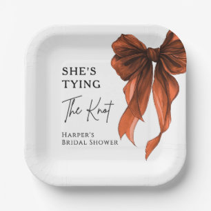 She's Tying The Knot Orange Bow Bridal Shower Paper Plate