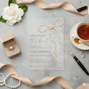 She's Tying the Knot Pearl Bow Bridal Shower Acrylic Invitations