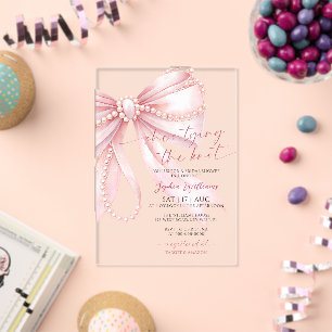 She's Tying the Knot Pearl Pink Bow Bridal Shower Acrylic Invitations