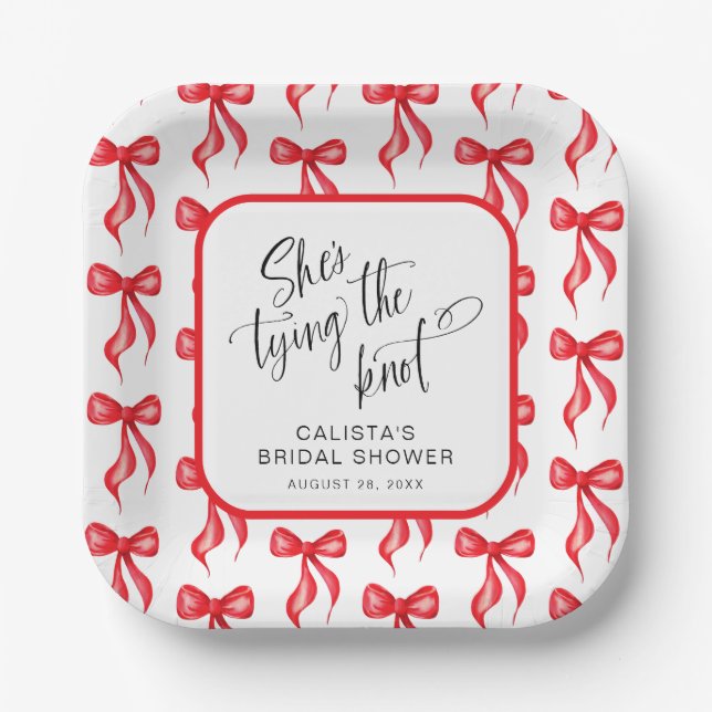 She's Tying the Knot Personalised Bridal Shower Paper Plate (Front)