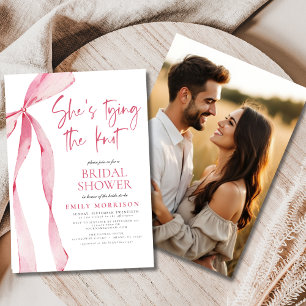 She's Tying the Knot Photo Pink Bow Bridal Shower Invitation