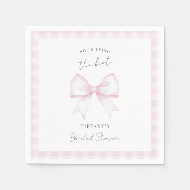She's Tying The Knot Pink Blush Bow Bridal Shower Napkin (Front)