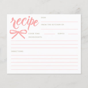 She's Tying the Knot Pink Bow Bridal Recipe Card