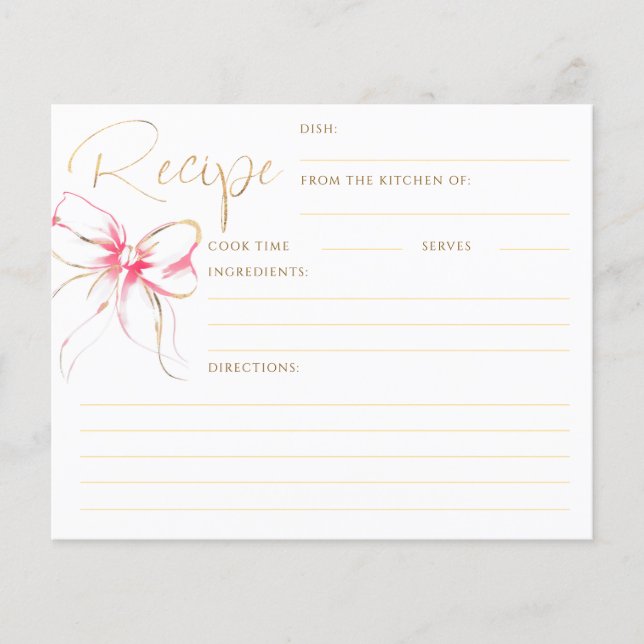 She's Tying the Knot Pink Bow Bridal Recipe Card (Front)
