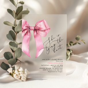 She's tying the knot Pink Bow Bridal shower Acrylic Invitations