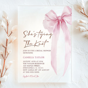 She's Tying The Knot Pink Bow Bridal Shower Acrylic Invitations