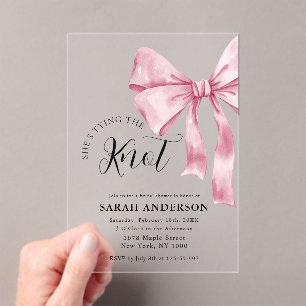 She's Tying the Knot pink bow Bridal Shower Acrylic Invitations