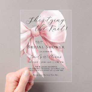 She's Tying the Knot Pink Bow Bridal Shower Acrylic Invitations