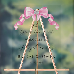 She's Tying The Knot Pink Bow Bridal Shower  Acrylic Sign
