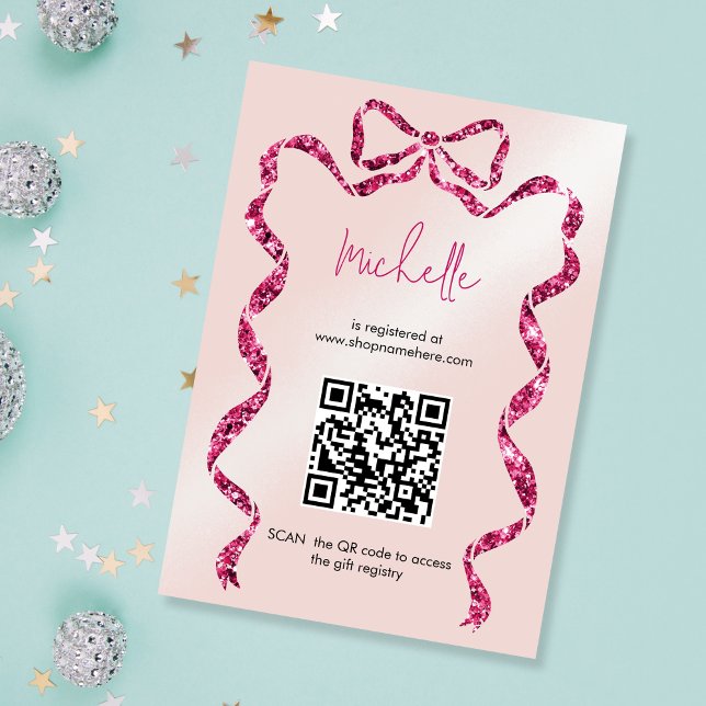 She's tying the knot pink bow bridal shower enclosure card (Creator Uploaded)