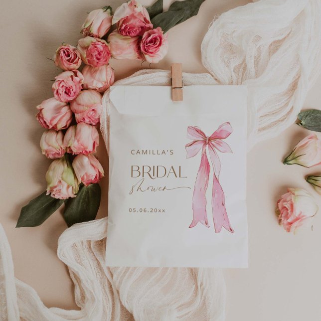 She's Tying the Knot Pink Bow Bridal Shower Favour Bags (Creator Uploaded)