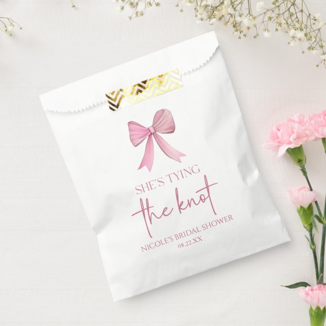 She's Tying The Knot Pink Bow Bridal Shower Favour Bags (Sealed)