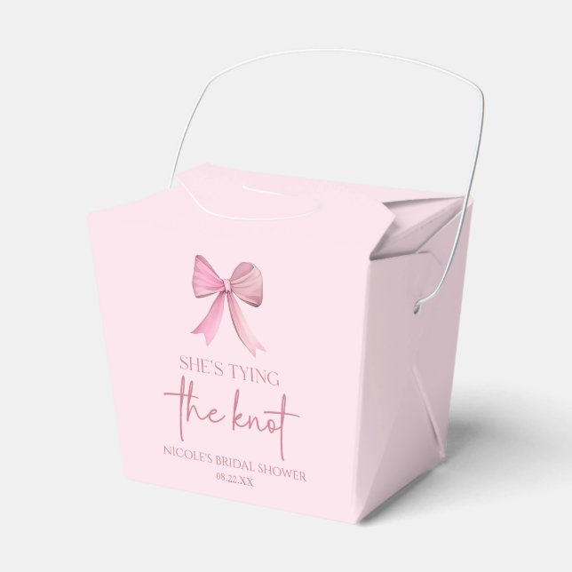 She's Tying The Knot Pink Bow Bridal Shower Favour Box (Front Side)