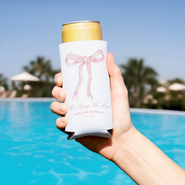 She's Tying The Knot Pink Bow Bridal Shower Favour Seltzer Can Cooler (In Situ Pool)