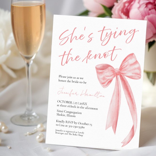 She's Tying the Knot | Pink Bow Bridal Shower Invi Invitation (Creator Uploaded)