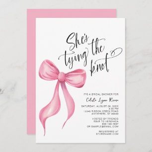 She's Tying the Knot Pink Bow Bridal Shower Invitation