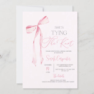 She's Tying the Knot Pink Bow Bridal Shower Invitation