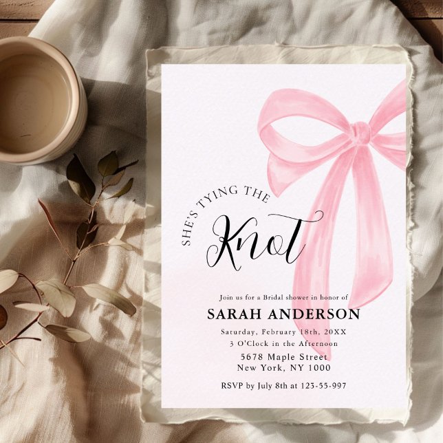 She's Tying the Knot pink bow Bridal Shower  Invitation (Creator Uploaded)