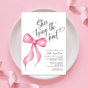 She's Tying the Knot Pink Bow Bridal Shower Invitation