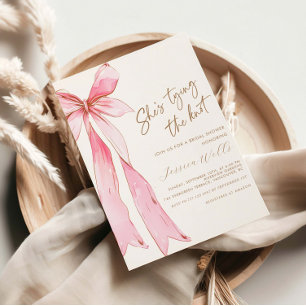 She's Tying the Knot Pink Bow Bridal Shower Invitation