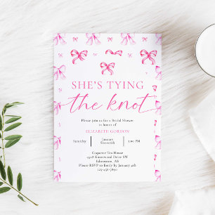She's Tying the Knot Pink Bow Bridal Shower Invitation