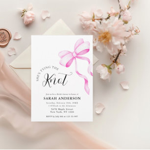 She's Tying the Knot pink bow Bridal Shower Invitation