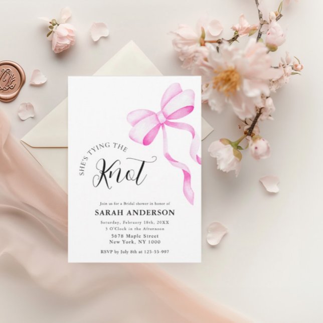 She's Tying the Knot pink bow Bridal Shower  Invitation (Creator Uploaded)