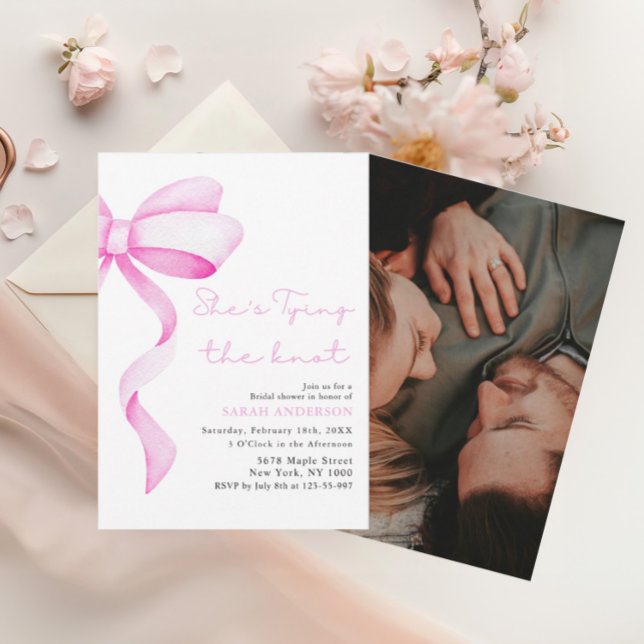She's Tying the Knot pink bow Bridal Shower  Invitation (Creator Uploaded)
