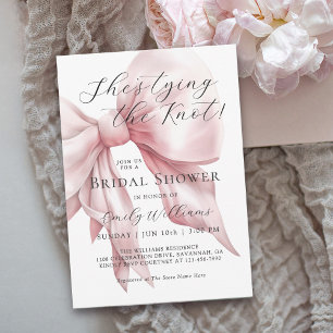 She's Tying the Knot Pink Bow Bridal Shower Invitation