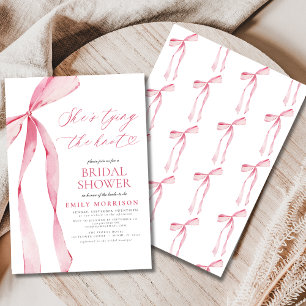 She's Tying the Knot Pink Bow Bridal Shower Invitation