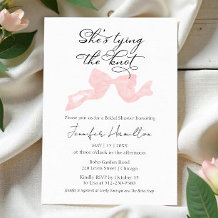 She's tying the knot Pink Bow Bridal Shower Invitation