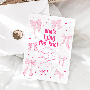 She's Tying The Knot Pink Bow Bridal Shower Invitation