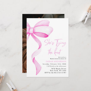 She's Tying the Knot pink bow Bridal Shower Invitation