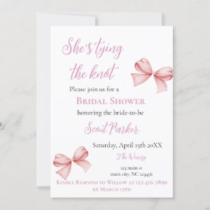 She's Tying the Knot Pink Bow Bridal Shower Invitation