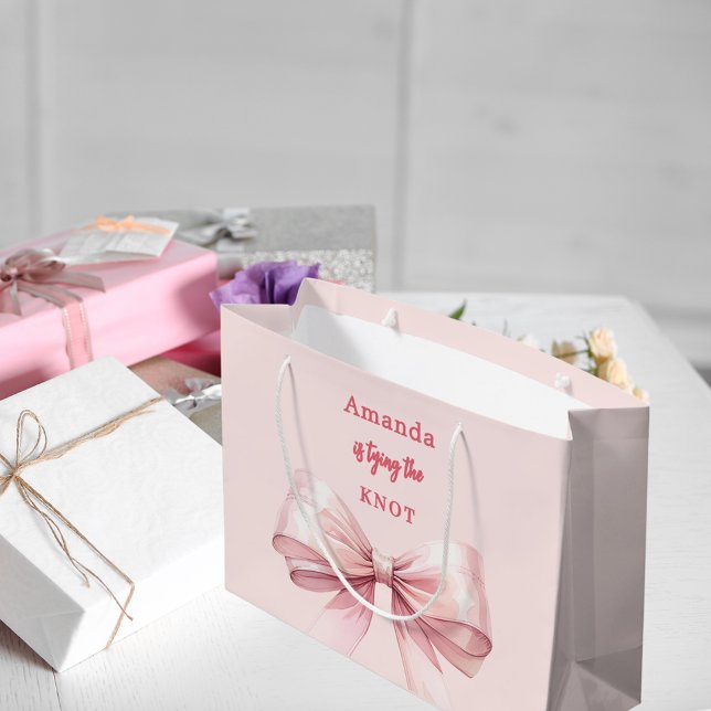 She's tying the knot pink bow Bridal Shower Large Gift Bag (Creator Uploaded)