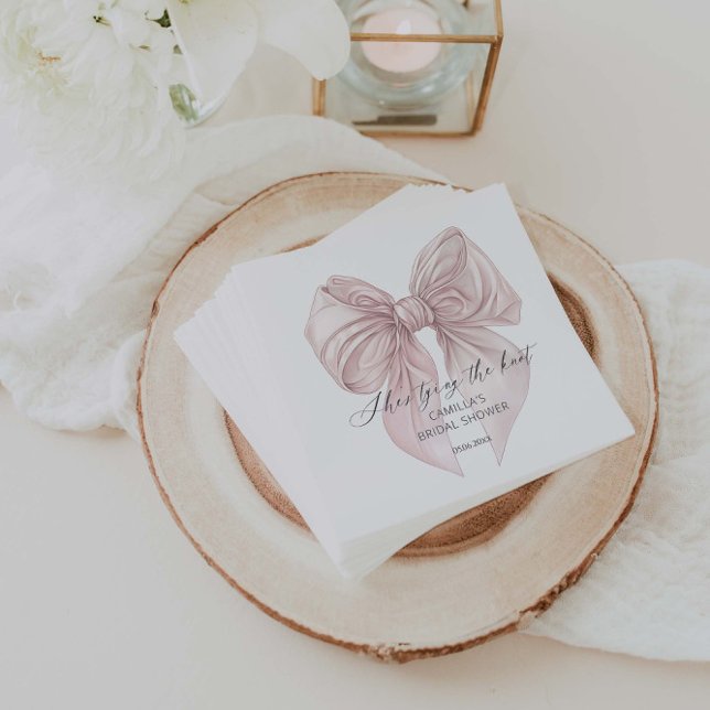 She's Tying the Knot Pink Bow Bridal Shower  Napkin (Creator Uploaded)