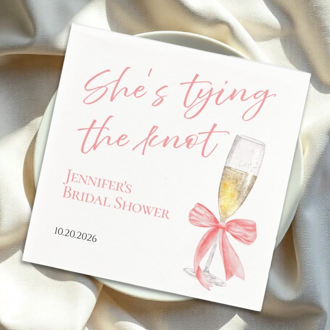 She's Tying the Knot | Pink Bow Bridal Shower Napkin (Creator Uploaded)