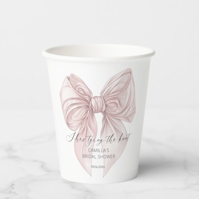 She's Tying The Knot Pink Bow Bridal Shower Paper Cups (Front)