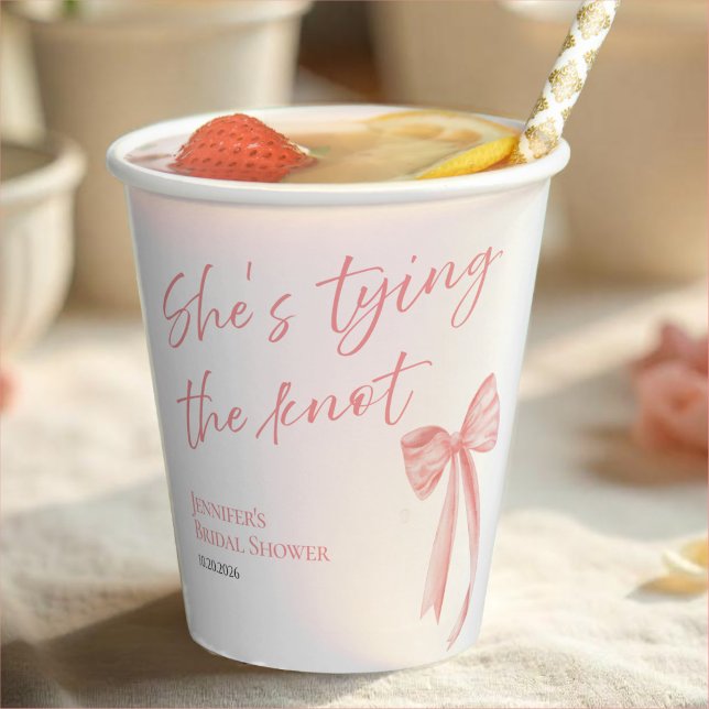 She's Tying the Knot | Pink Bow Bridal Shower Paper Cups (Creator Uploaded)